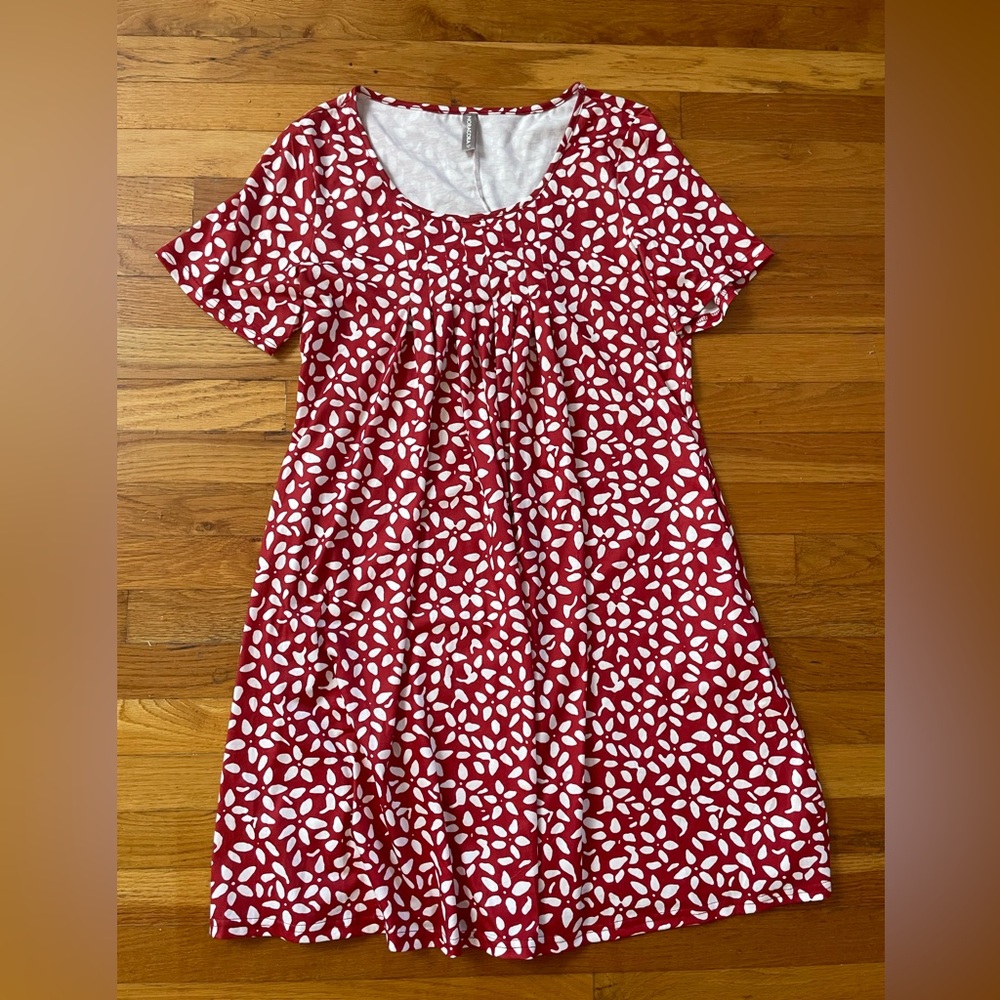 Noracora red floral dress, above knee length, beautiful summer dress
